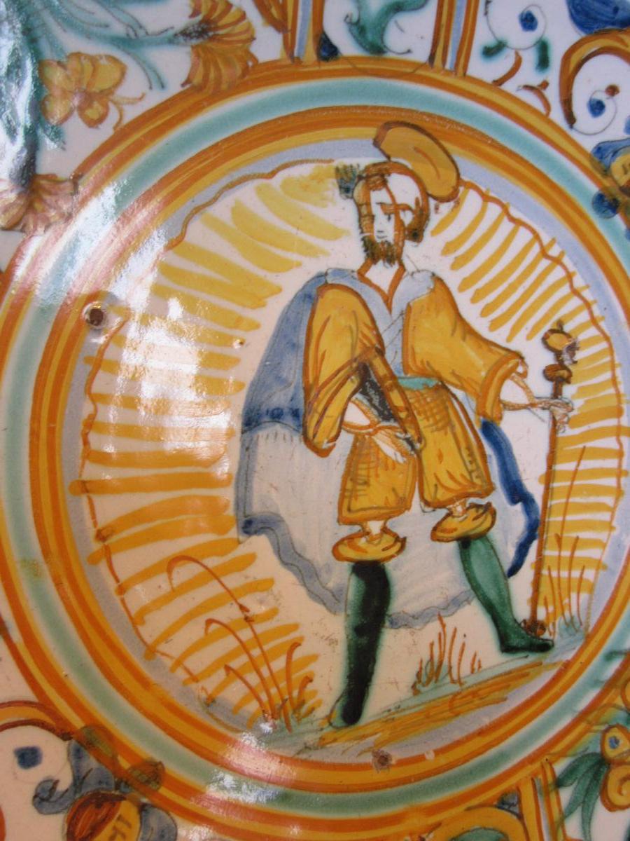 Round Plate In Earthenware Deruta Polycrome To Decor Of A Saint Probably Saint Paul.-photo-2