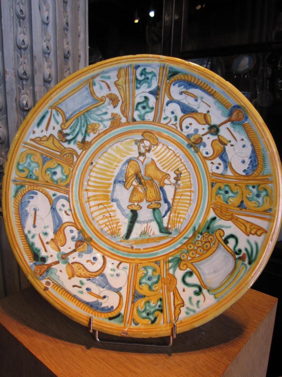 Round Plate In Earthenware Deruta Polycrome To Decor Of A Saint Probably Saint Paul.-photo-4