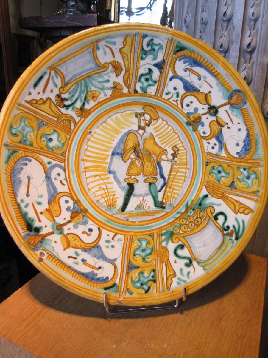 Round Plate In Earthenware Deruta Polycrome To Decor Of A Saint Probably Saint Paul.-photo-5