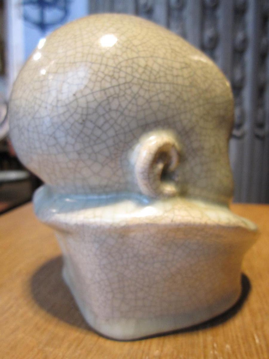 Enameled White Ceramic Baby Head, Signed Under Base Berthe -savigny (1882-1958)-photo-2