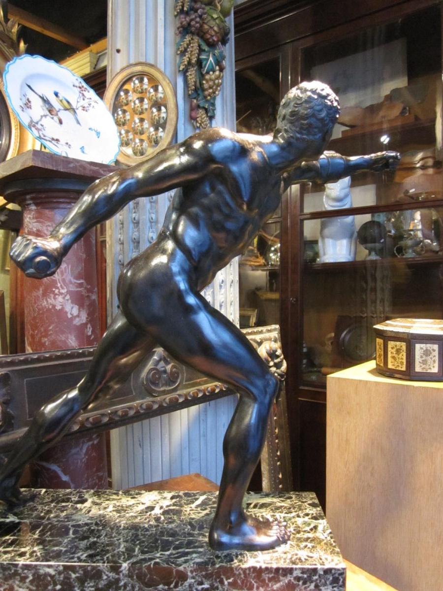 Bronze à patine brune d'après l'antique le gladiateur Borghèse -photo-3
