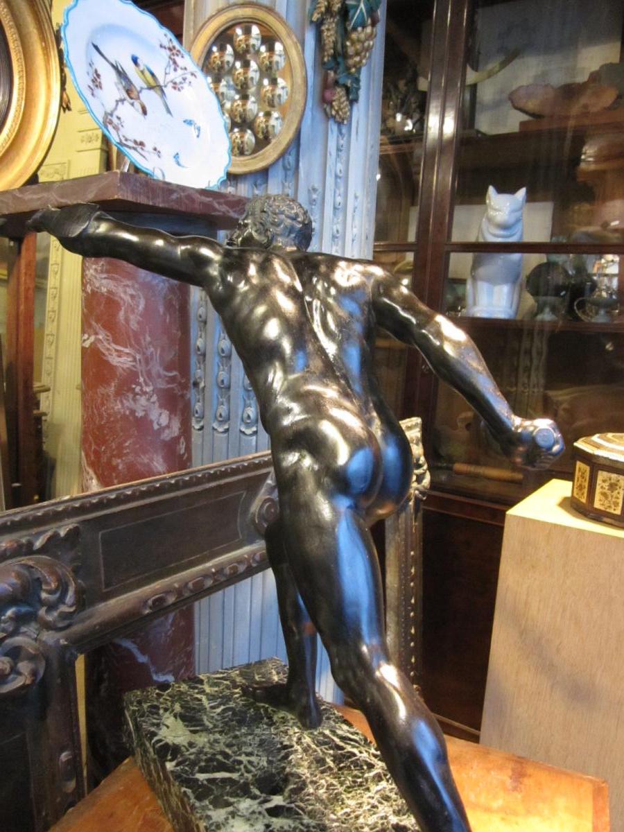 Bronze à patine brune d'après l'antique le gladiateur Borghèse -photo-2