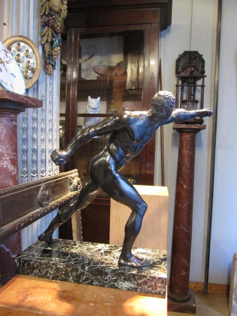 Bronze à patine brune d'après l'antique le gladiateur Borghèse -photo-4