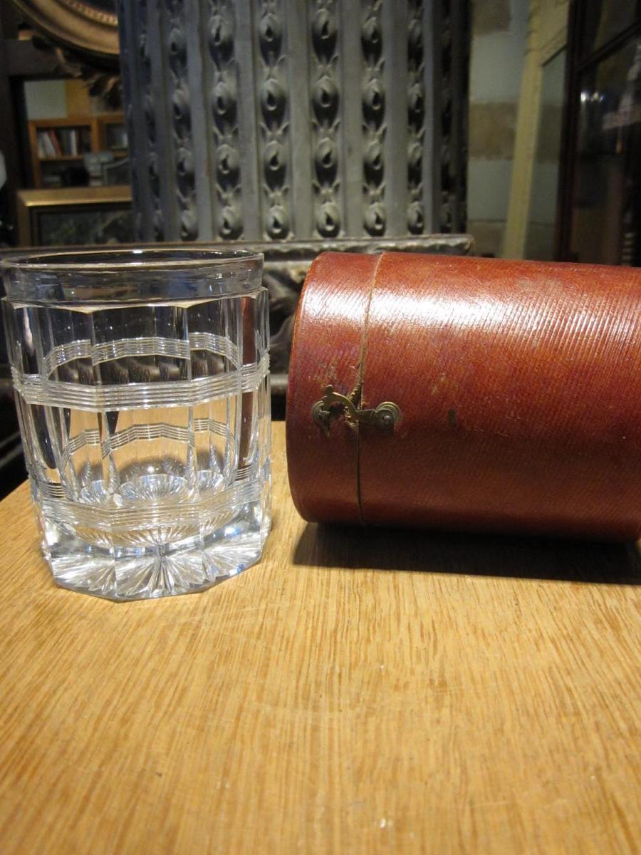 Cut Crystal Tumbler In Leather Case Covered With Leather.-photo-3