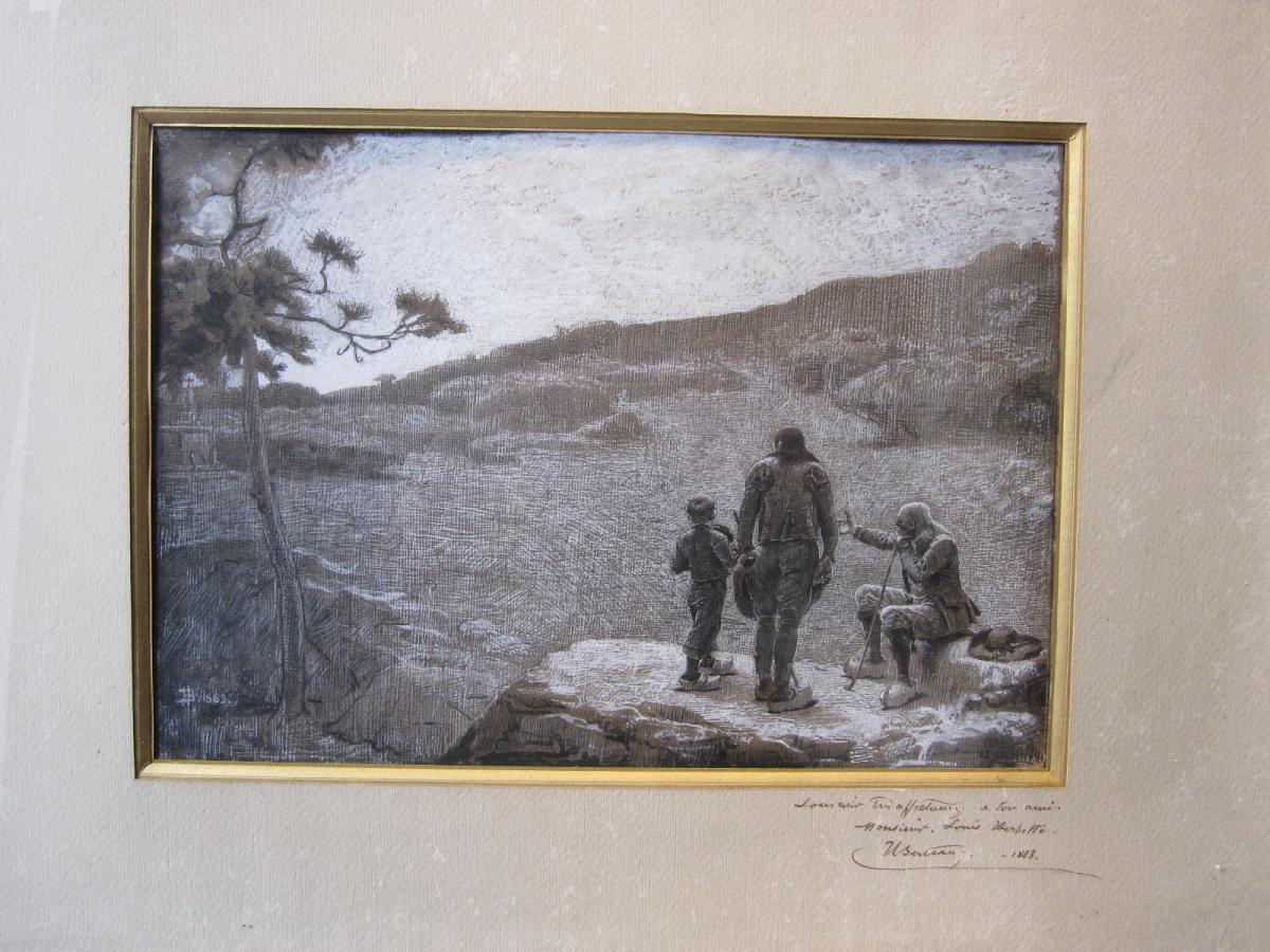 Hippolyte Berteaux Drawing In Grisaille And Gouache.