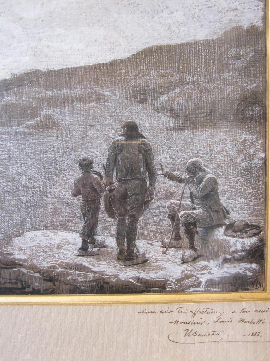 Hippolyte Berteaux Drawing In Grisaille And Gouache.-photo-3