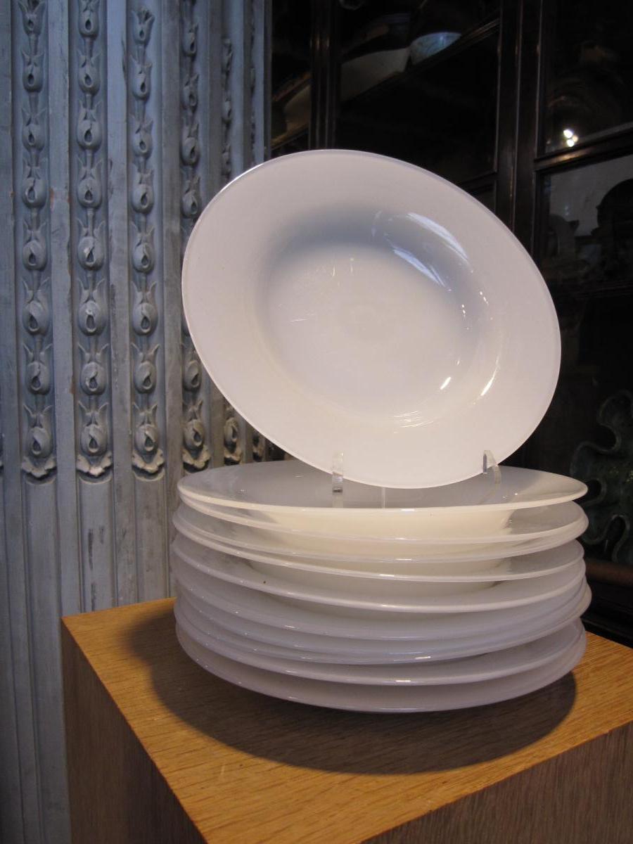 Following Eleven Plates Hollow In White Soapy Opaline.