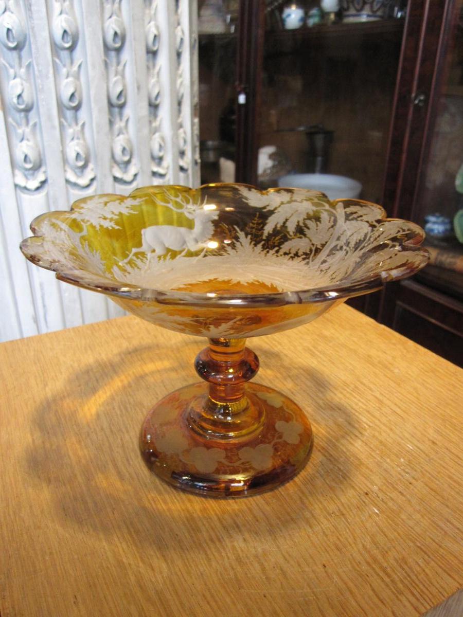 Crystal Cup Of Bohemia, Carved And Engraved Of A Country Scene.