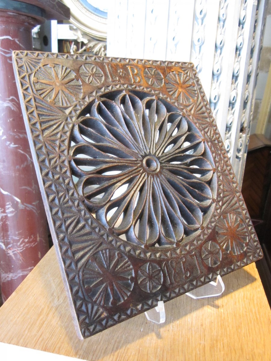 Folk Art Work From A Carved Walnut Chestnut Top Dated 1857.-photo-3