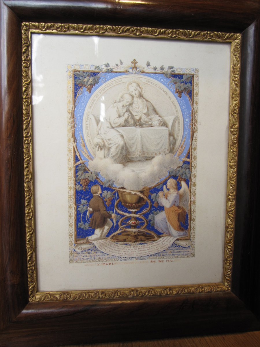 Illuminated Signed Louis Joseph Hallez Dated 1856 With Its Glass And Its Original Setting.-photo-4