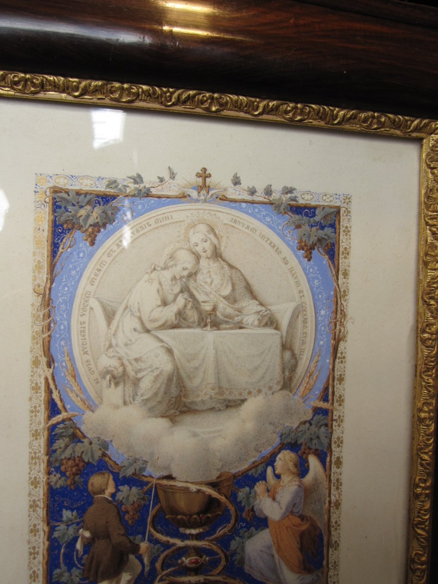 Illuminated Signed Louis Joseph Hallez Dated 1856 With Its Glass And Its Original Setting.-photo-7