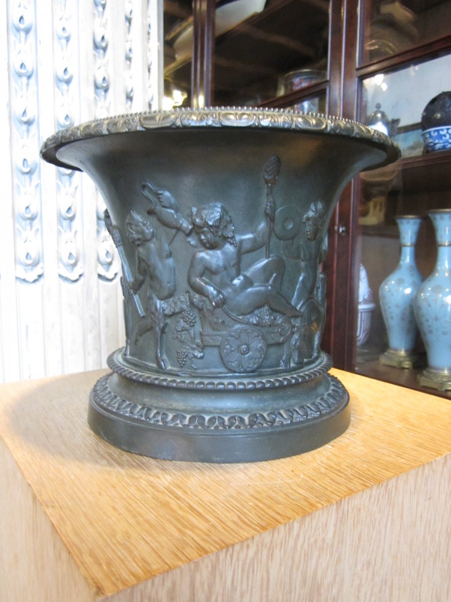 Neo Classical Bronze Vase Decorated With A Round In Friesian Bacchus, Satyrs And Putti.-photo-5