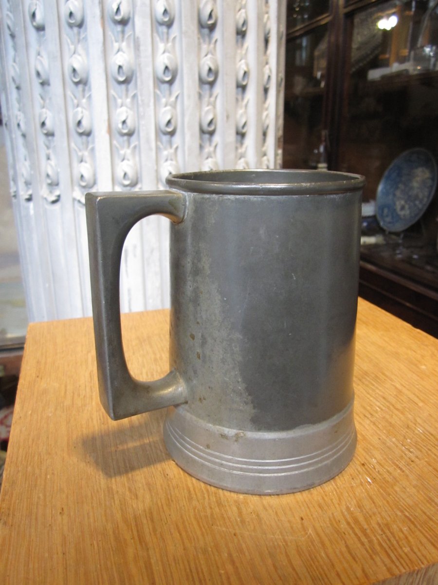English Beer Game Mug, Pewter And Tinned Metal.-photo-3