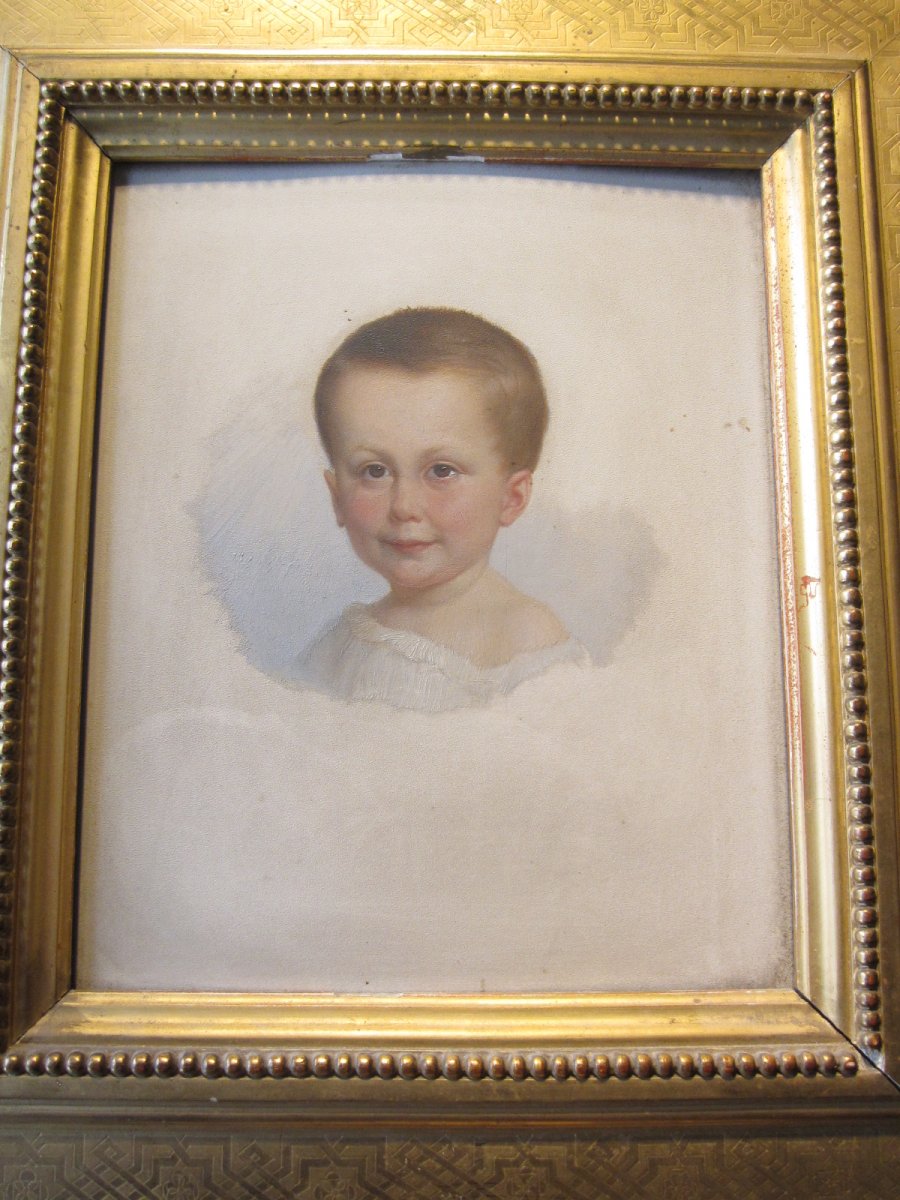 Portrait Of Child Oil On Panel Not Signed.