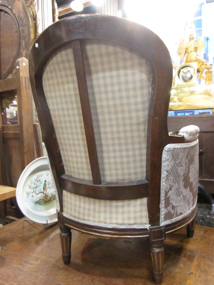 Bergère In Walnut, Louis XVI Period, Rudent Feet, Molded Belt.-photo-6