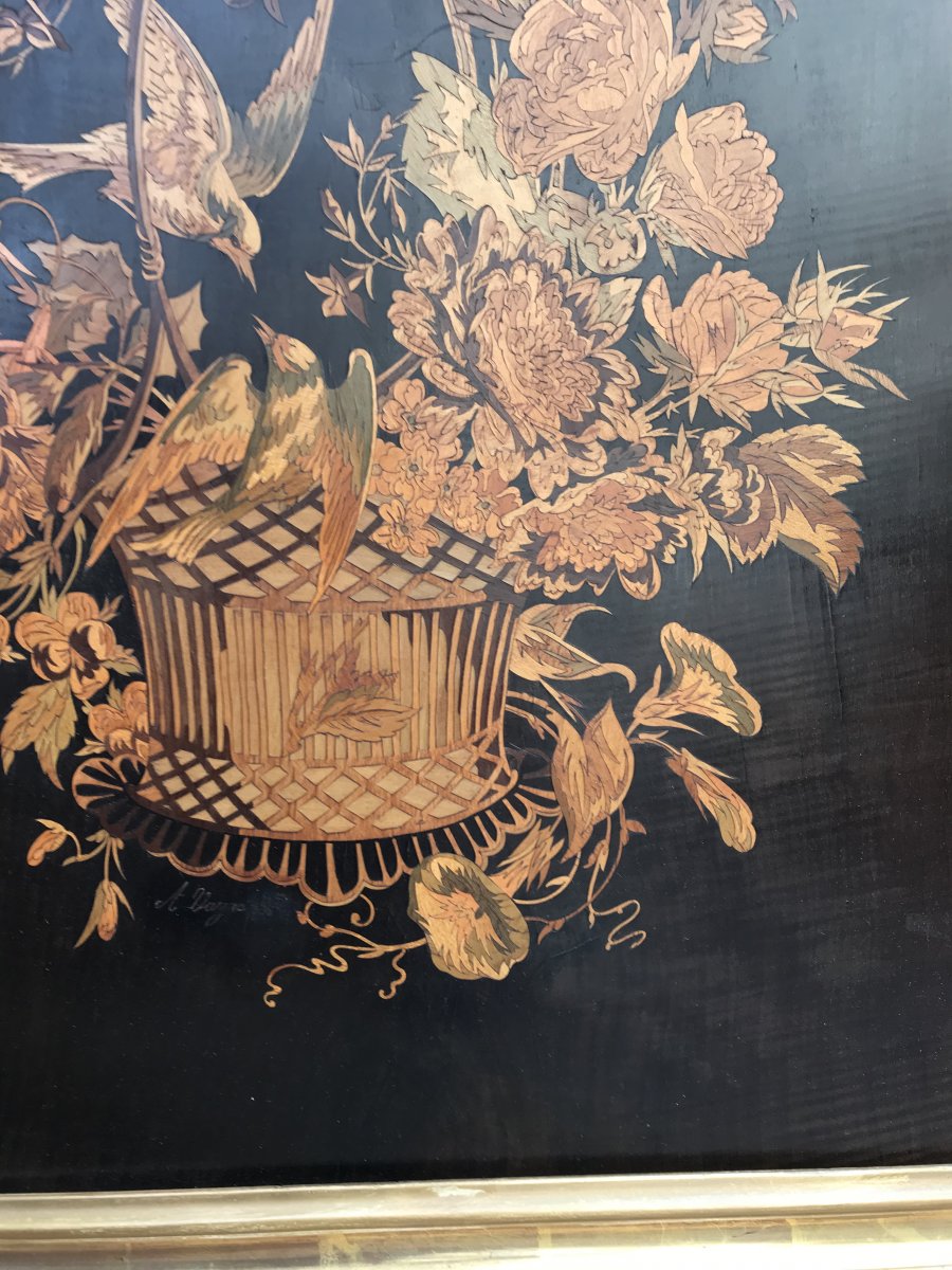 Marquetry Panel Representing A Bouquet Of Flowers.-photo-3