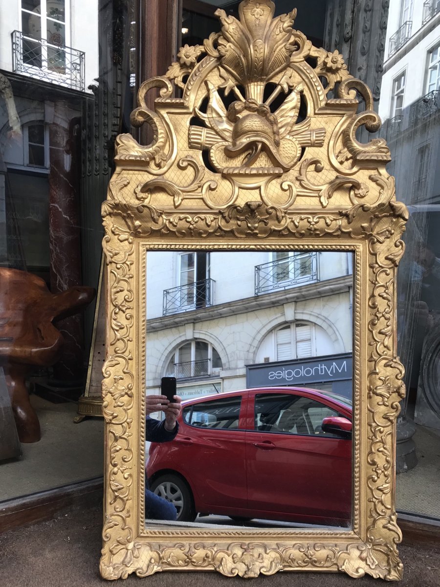 Regency Mirror In Carved And Gilded With Openwork Fronton.-photo-2