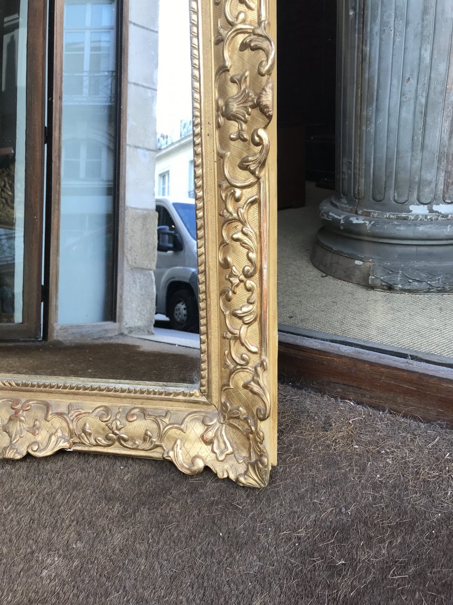 Regency Mirror In Carved And Gilded With Openwork Fronton.-photo-6