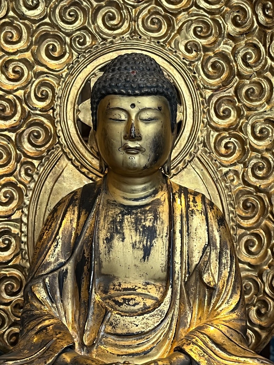 Statue De Bouddha En bois Laqué Or .-photo-2