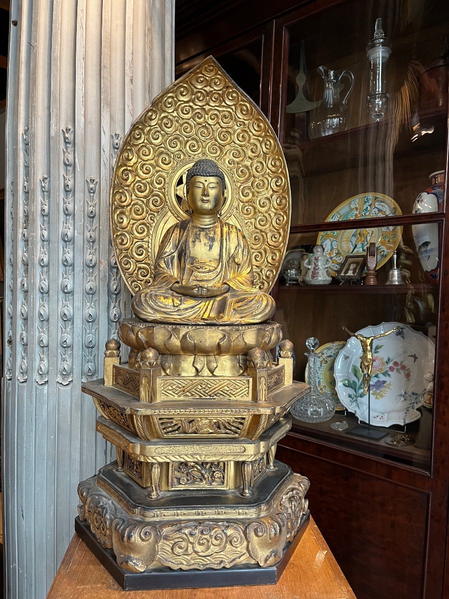 Statue De Bouddha En bois Laqué Or .-photo-8