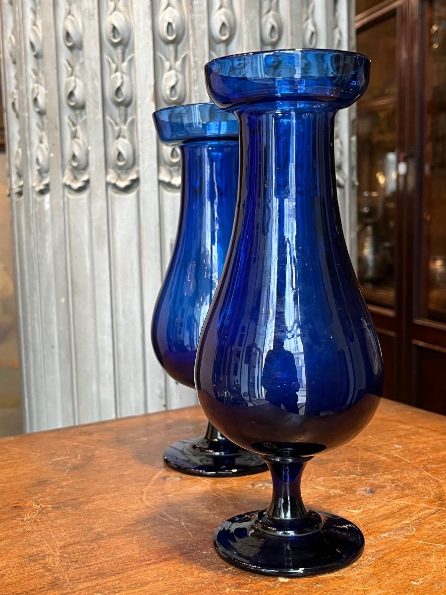 Paire De Vases En Verre Bleu Cobalt.-photo-2