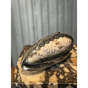 Boîte à pilules en coquillage montée en argent .