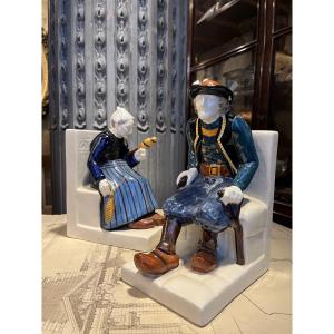 Pair Of Hb Quimper Bookends.