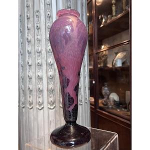 Vase Decorated With Dahlias. Le Verre Français.