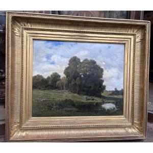 François Louis Français . Les biches , huile sur panneau