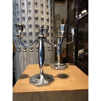 Pair Of Silver Metal Candlesticks From Maison Christofle