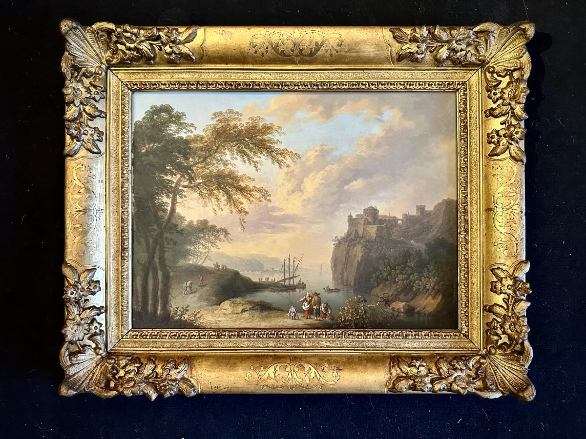 Scène de pèche au soleil couchant (attribuable à Charles -François Lacroix de Marseille 1700-17