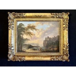 Fishing Scene At Sunset (attributable To Charles-françois Lacroix Of Marseille 1700-17