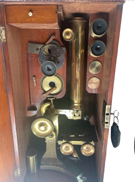 Imposant Microscope Composé Binoculaire Par Charles Collins-photo-2