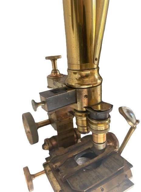 Imposant Microscope Composé Binoculaire Par Charles Collins-photo-2