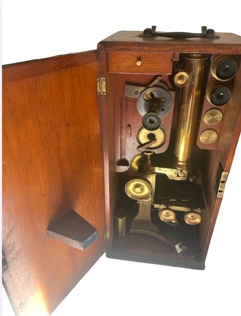 Imposant Microscope Composé Binoculaire Par Charles Collins-photo-4