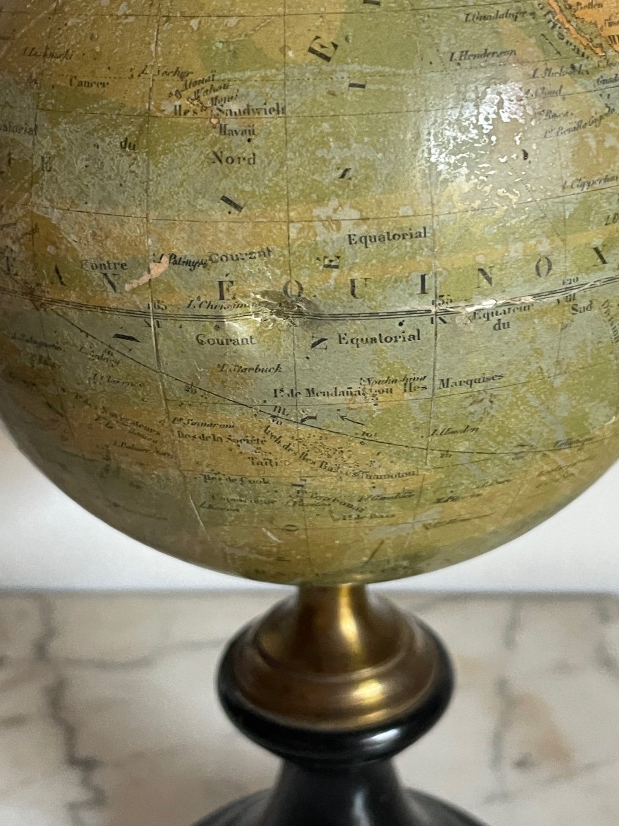 Beautiful Miniature Terrestrial Globe Signed Bertaux C 1870-photo-1