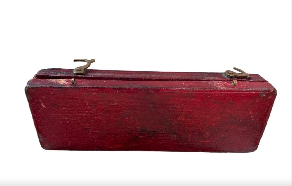 Miniature Architect's Box With Baluster Compass Red Moroccan Case C 1800-photo-3