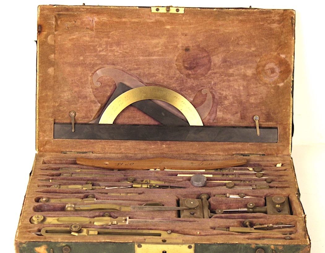 Grande trousse d'architecte et mathématiques signée I.KERN A ARRAU SUISSE C.1800