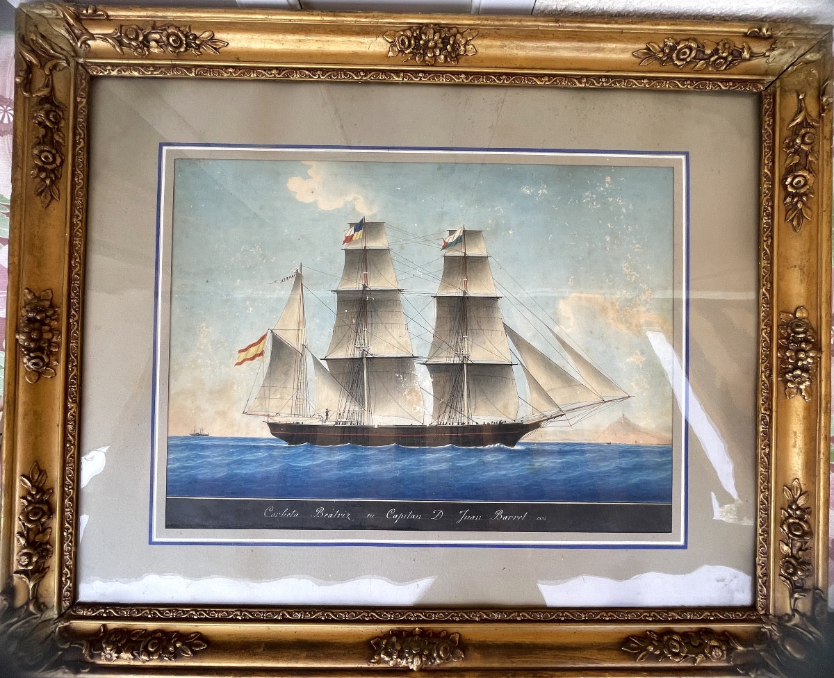 Joseph Honoré Pellegrin Portrait Of Corvette Beatriz Captain Juan Barret Signed Dated 1858-photo-4