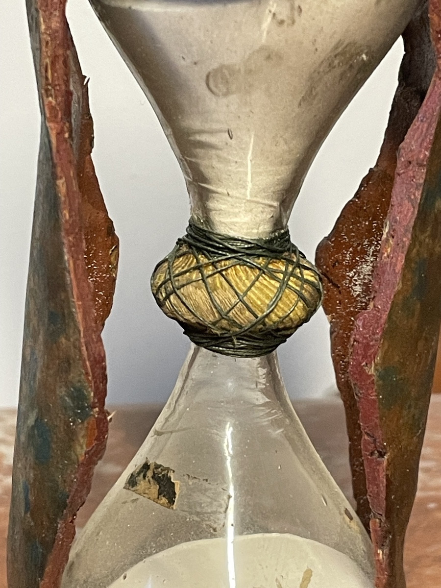 Early 18th-century Venetian Hourglass In Painted Leather. Arte Povera. 17 Cm-photo-4