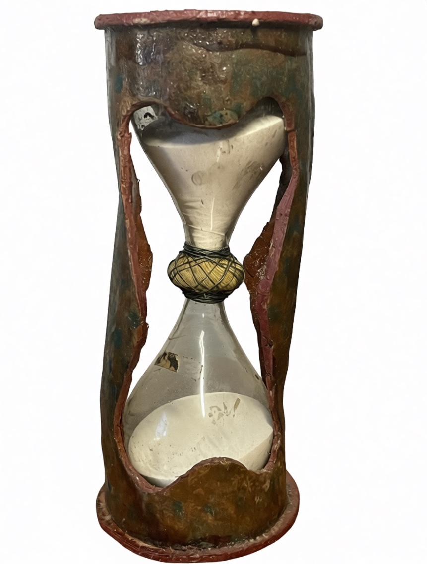 Early 18th-century Venetian Hourglass In Painted Leather. Arte Povera. 17 Cm