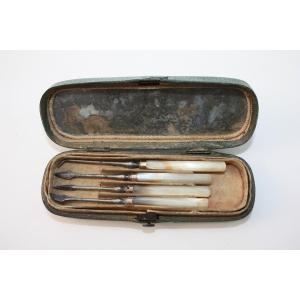 18 Eme Shagreen Travel Dental Kit To Scaling Mother Of Pearl Sleeves Gold Ferrules