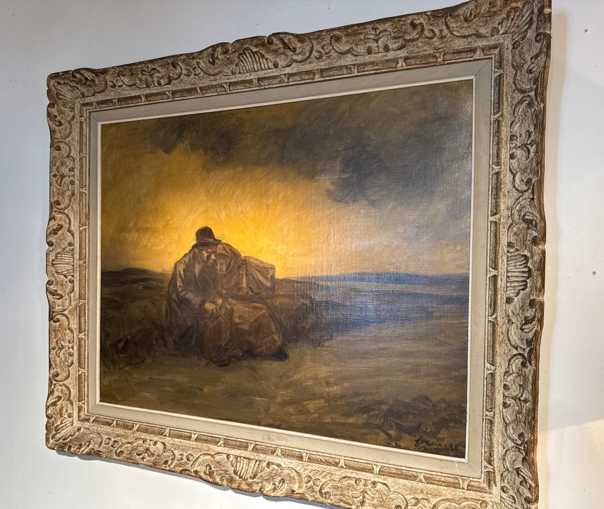 Huile sur toile signée Jean - Louis  Forain – Étreinte au soleil couchant – Vers 1900-photo-3