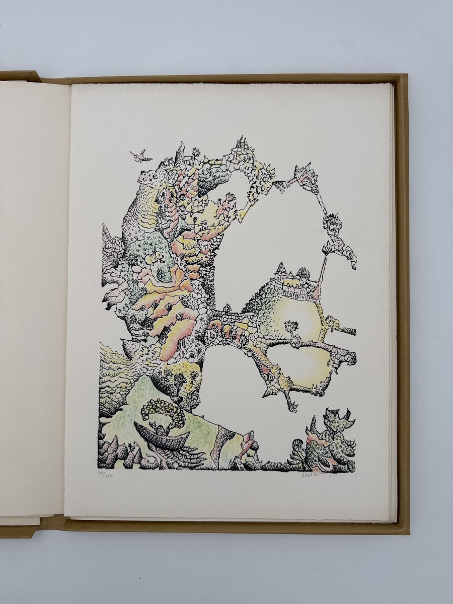 Coffret de quatre lithographies originales d’Aristide Caillaud avec poème de Jacques Lacarrière-photo-2
