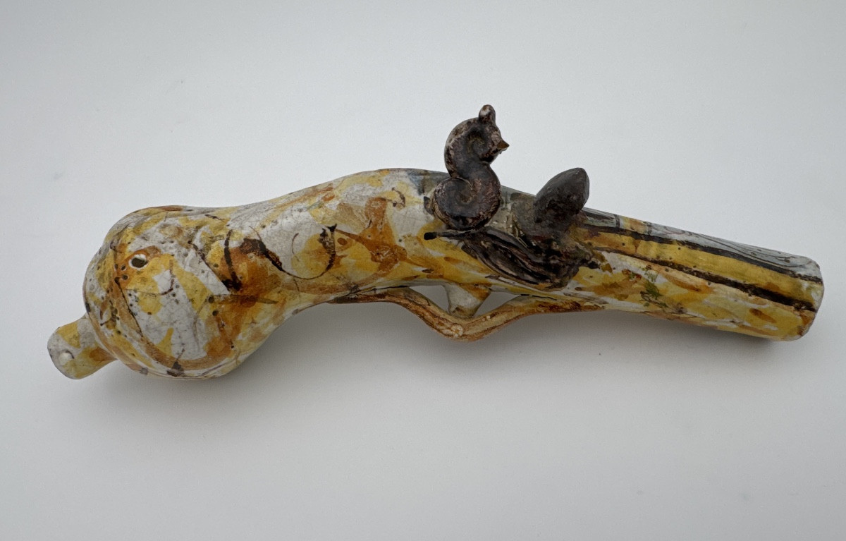 Castelli Earthenware Pistol, Early 18th Century, In Need Of Restoration