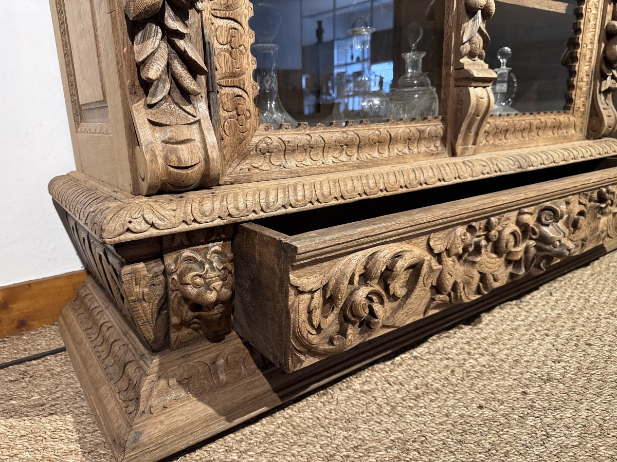 Grande vitrine, bibliothèque de style Renaissance du XIXᵉ en chêne sculpté-photo-2