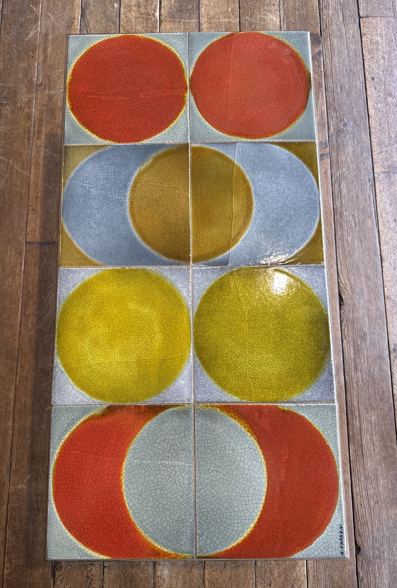 Table basse de Roger Capron rare modèle aux cercles -photo-2
