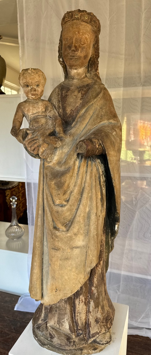 Virgin And Child In Limestone – France, Gothic Period (14th – 15th Century)-photo-2
