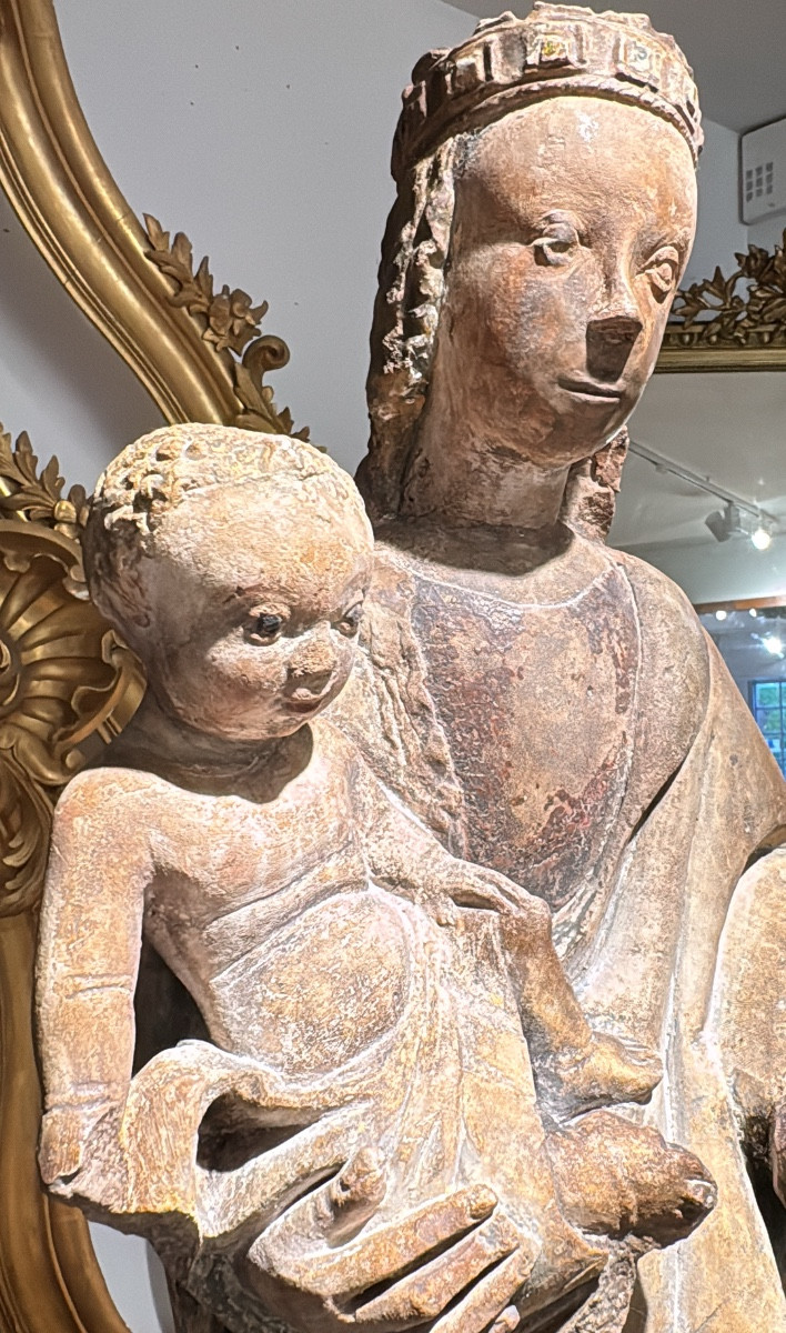 Virgin And Child In Limestone – France, Gothic Period (14th – 15th Century)-photo-4