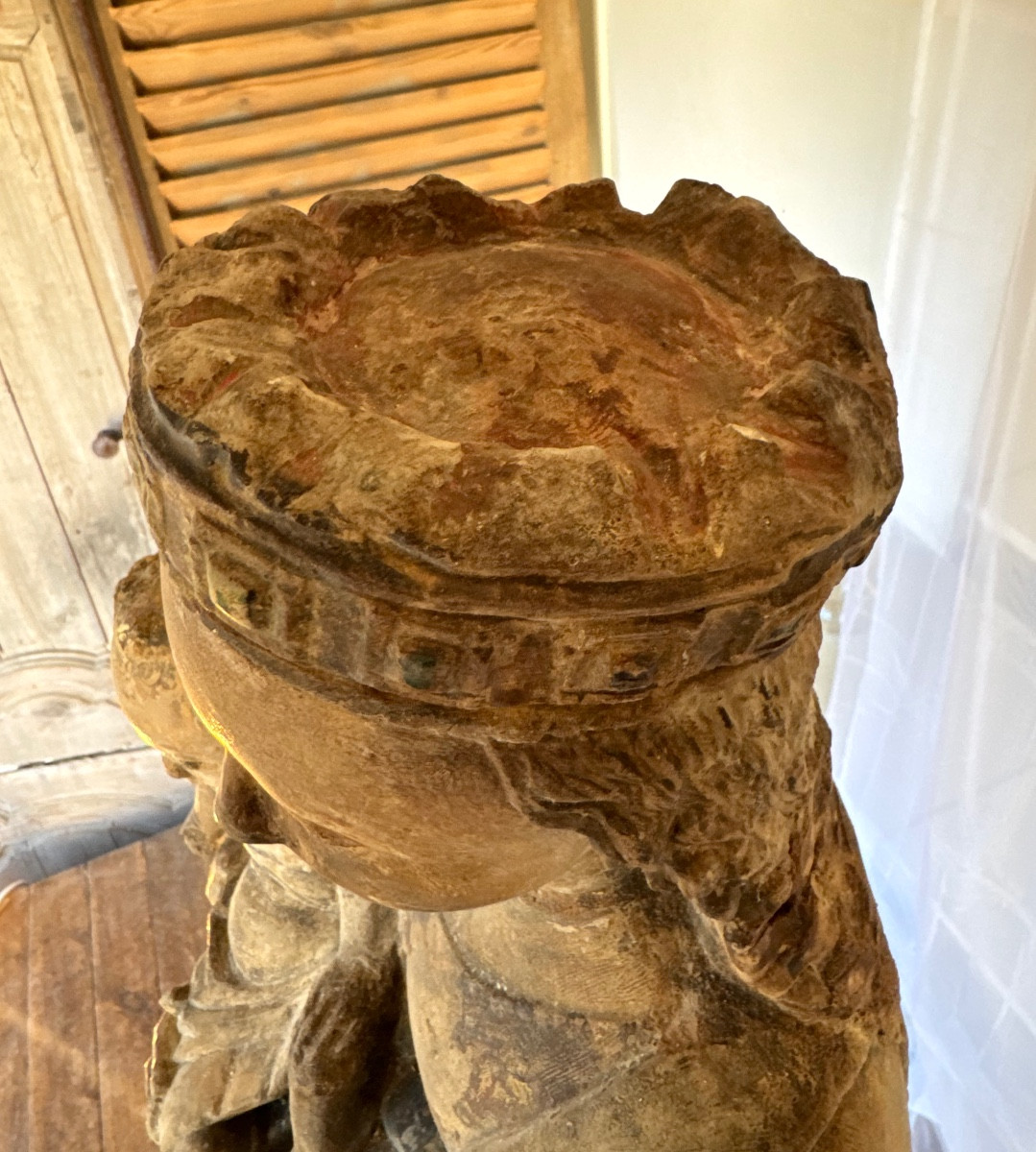 Virgin And Child In Limestone – France, Gothic Period (14th – 15th Century)-photo-3